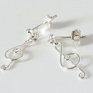 Vintage Dainty 925 Sterling Silver Music Note Earrings 1" long